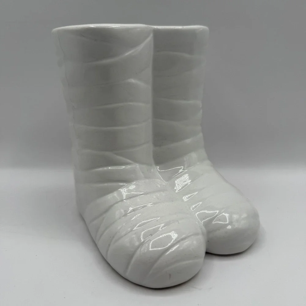 Target Bullseye Playground Mummy Feet Halloween Ceramic Vase Planter White 6.5in